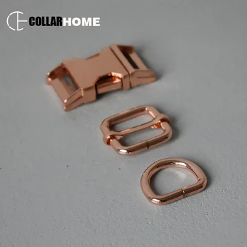 

50 sets plated metal buckles 20mm rose gold D rings adjusters for bag dog pet collar lanyard packsack accessories snap hook