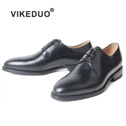 VIKEDUO обычный черный Мужские туфли из натуральной нешлифованной кожи ручной работы мужская обувь Свадебные офисные Бизнес обувь в стиле
