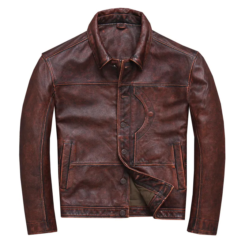 

HARLEY DAMSON Brown Men American Casual Style Leather Jacket Plus Size 4XL Genuine Cowhide Spring Slim Fit Natural Leather Coat