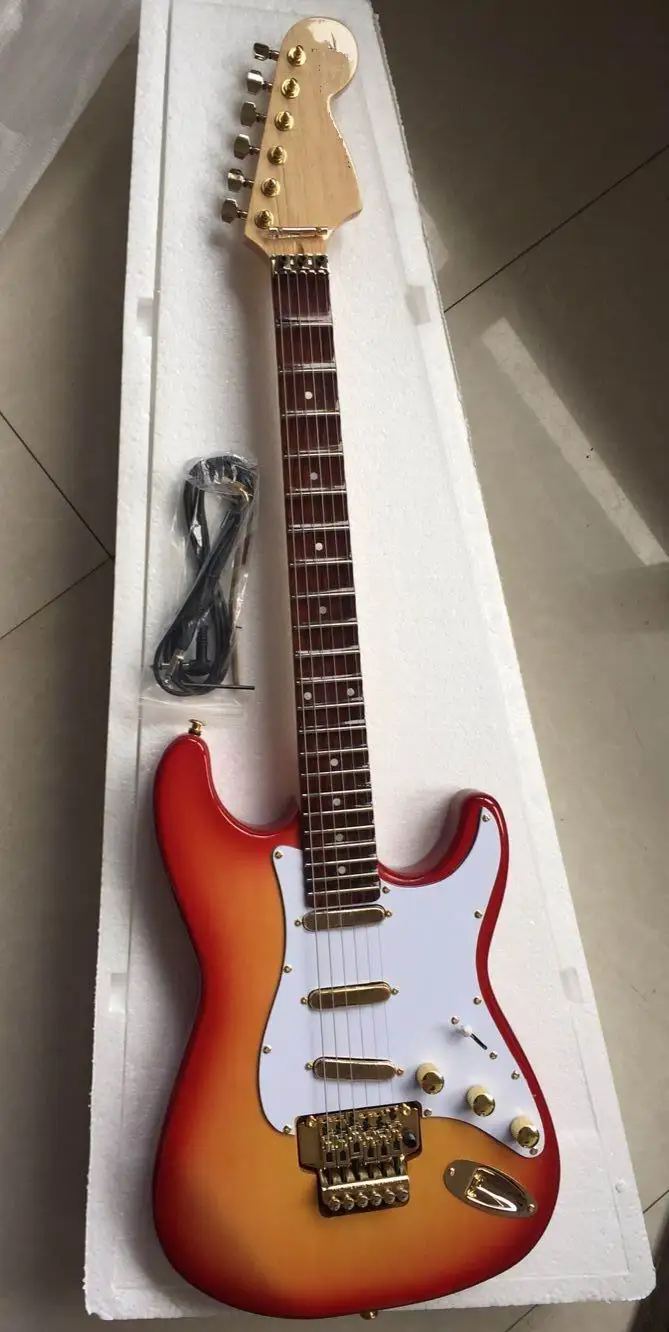 Wholesale New Guitar Fd Electric Guitar STR Model With Scalloped Rose Fingerboard Gold Hardware In Cherry Burst 161118
