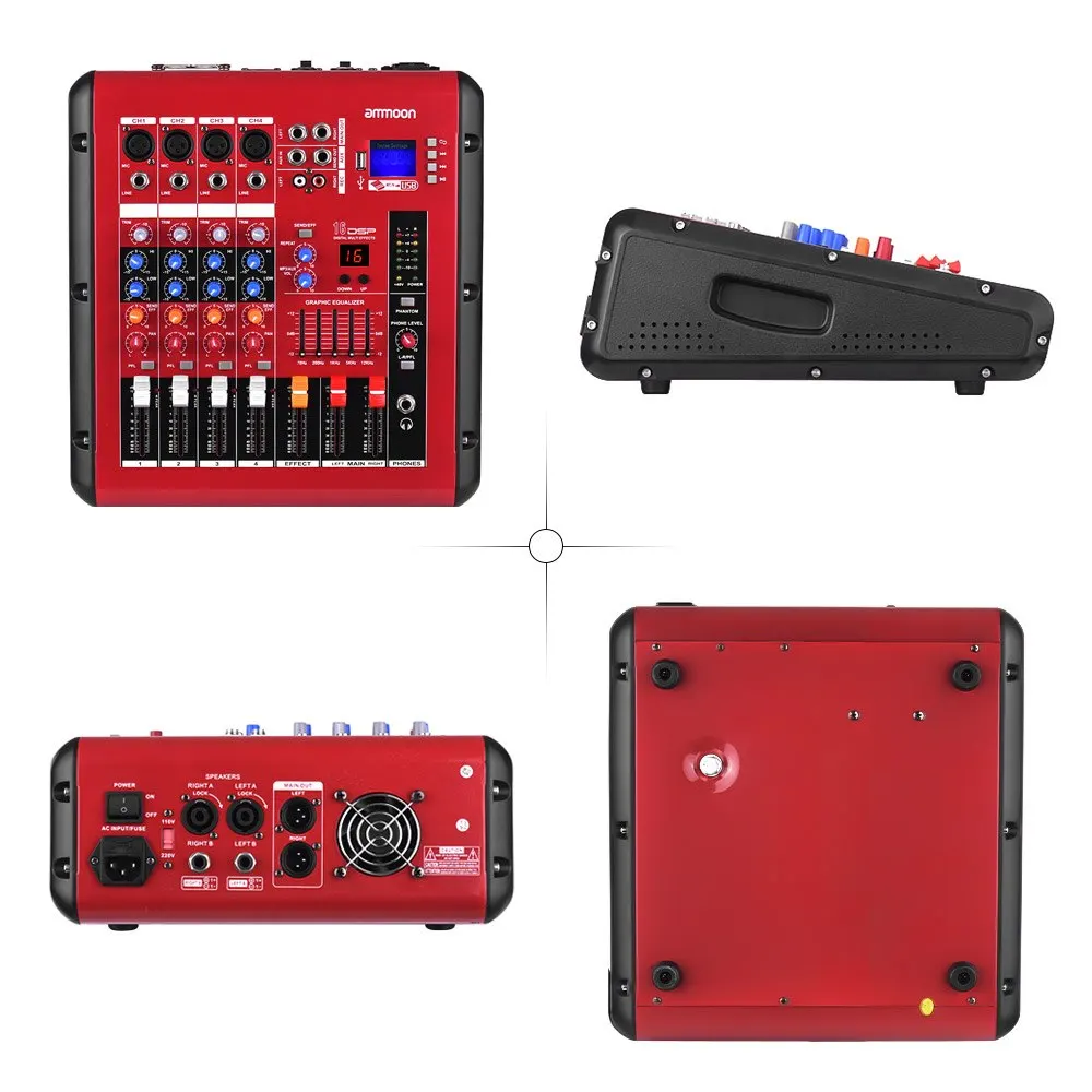 Ammoon PMR606 6 канальный цифровой Миксер с усилителем мощности для записи DJ сцены