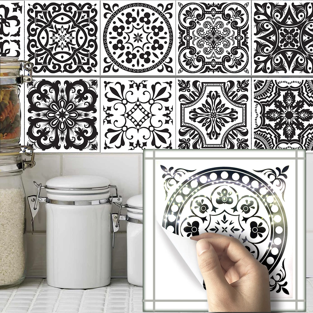 Funlife Bathroom Decor Black  and White  Tile stickers Wall 