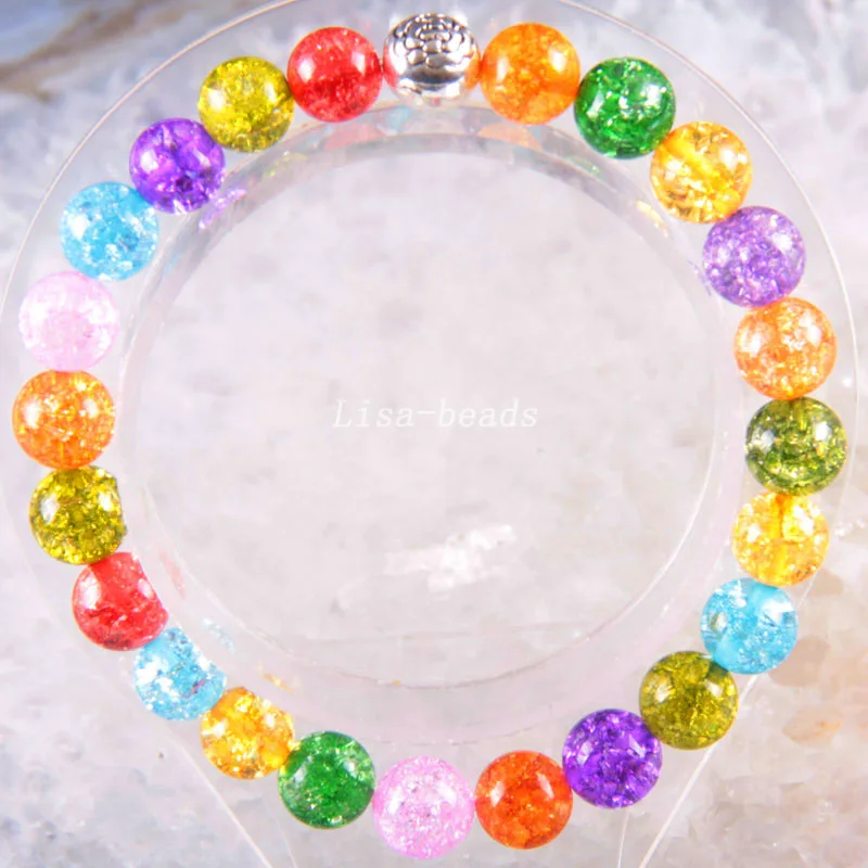 

Free Shipping Silver 8MM Natural Stone Round Beads Stretch Multi-color Quartz Bracelet 7.5" 1Pcs LH1661