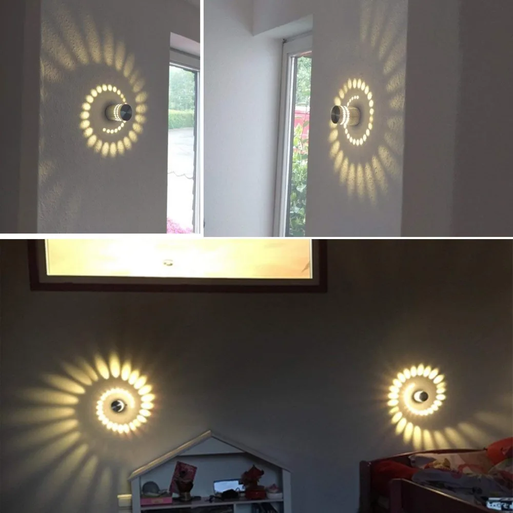Coocnh 3W LED Wall Light Indoor Aluminum Modern Effect Wall Lamp for Babyroom Living Room Bathroom Bedroom Corridor Wall Lighting Warm White 