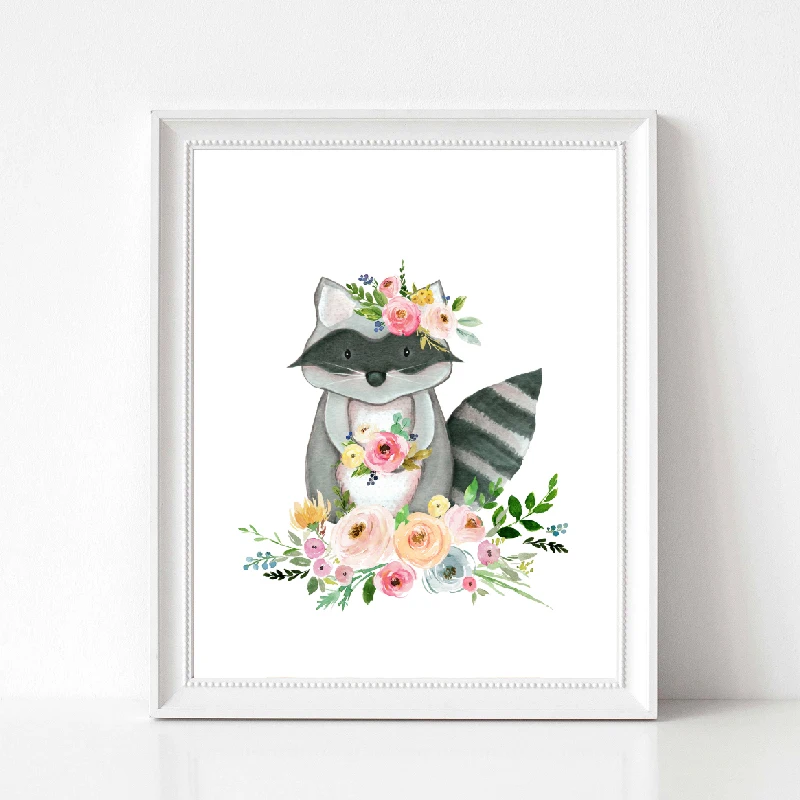 Raccoon canvas print nursery wall art decor