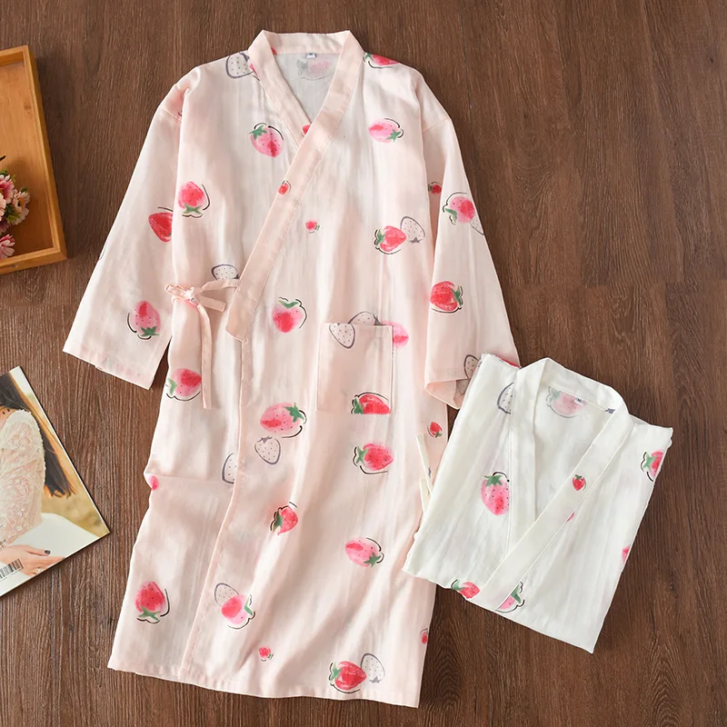 Газовое кимоно халат юката Ночное Платье с принтом женское летнее Хлопковое платье с длинным рукавом халат прекрасный Кардиган пижамы