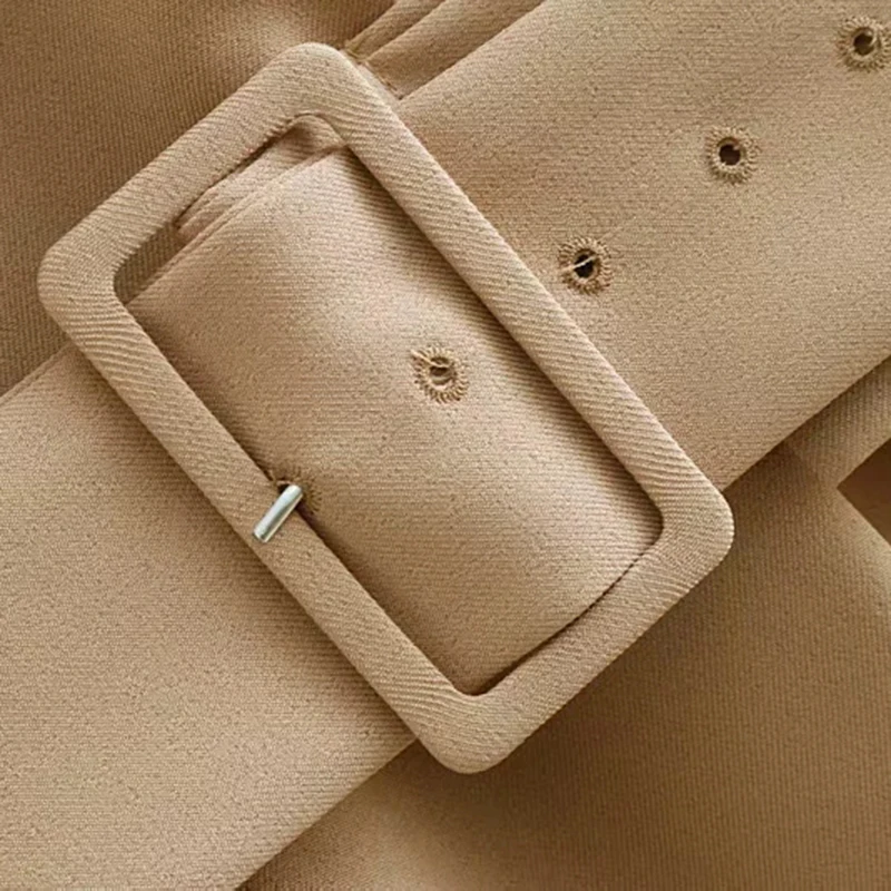 price cut  2019 Women Khaki Casual Spring Autumn Jacket Female Elegant Adjustable Waist With Belt Long Sleeve 