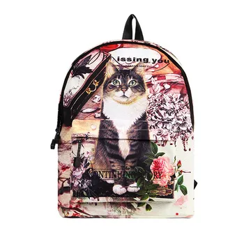 

2018 New Fashion School Students Backpack Owl Swan & Cat Printing Pattern Large Capacity Shoulders Bag Travel Bag