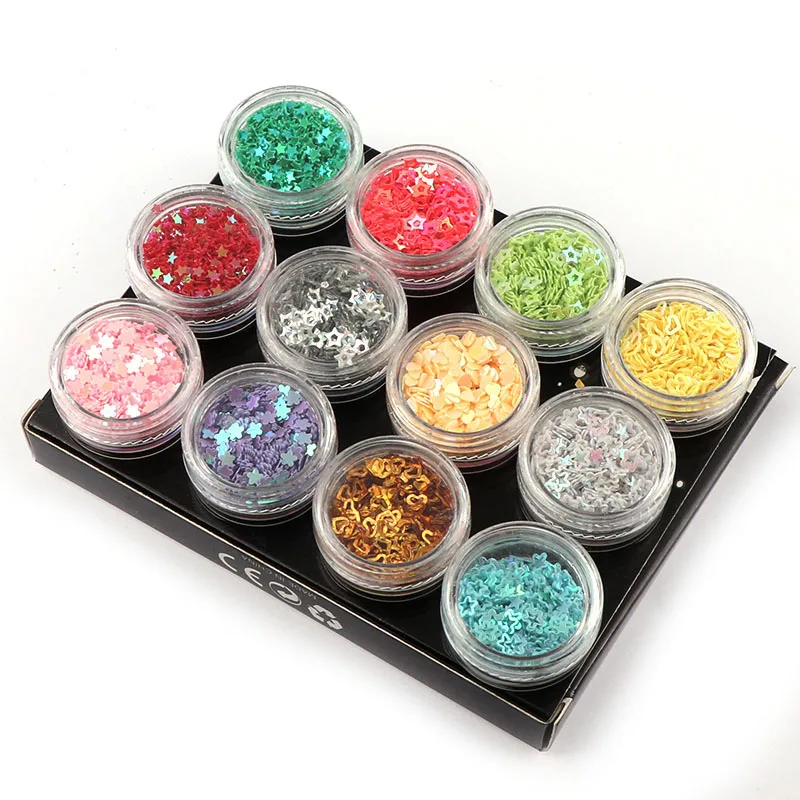 

12Pcs Colorful Shining Tips Nail Art Glitter Powder Dust Rhombus Strip Rhinestone Spangle Gem Acrylic Gel Decoration Manicure