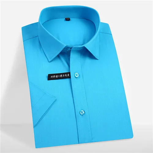 Летние классические деловые мужские однотонные рубашки с коротким рукавом из бамбукового волокна, тянущиеся легкие деловые мужские топы - Цвет: ZL65
