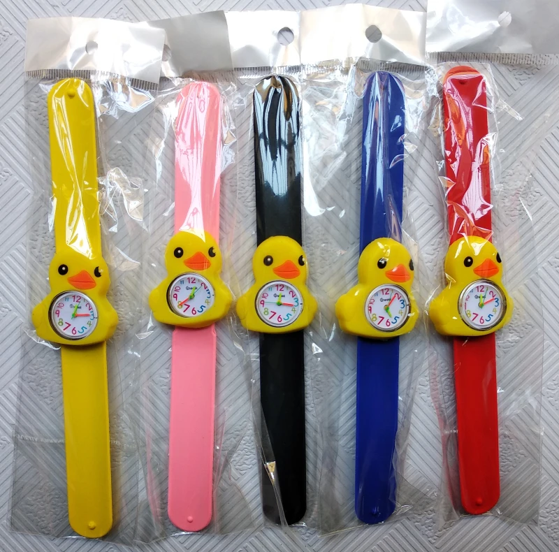Лидер продаж, детские часы для мальчиков и девочек, детские часы в подарок с изображением маленькой желтой утки, силиконовые клейкие ленты