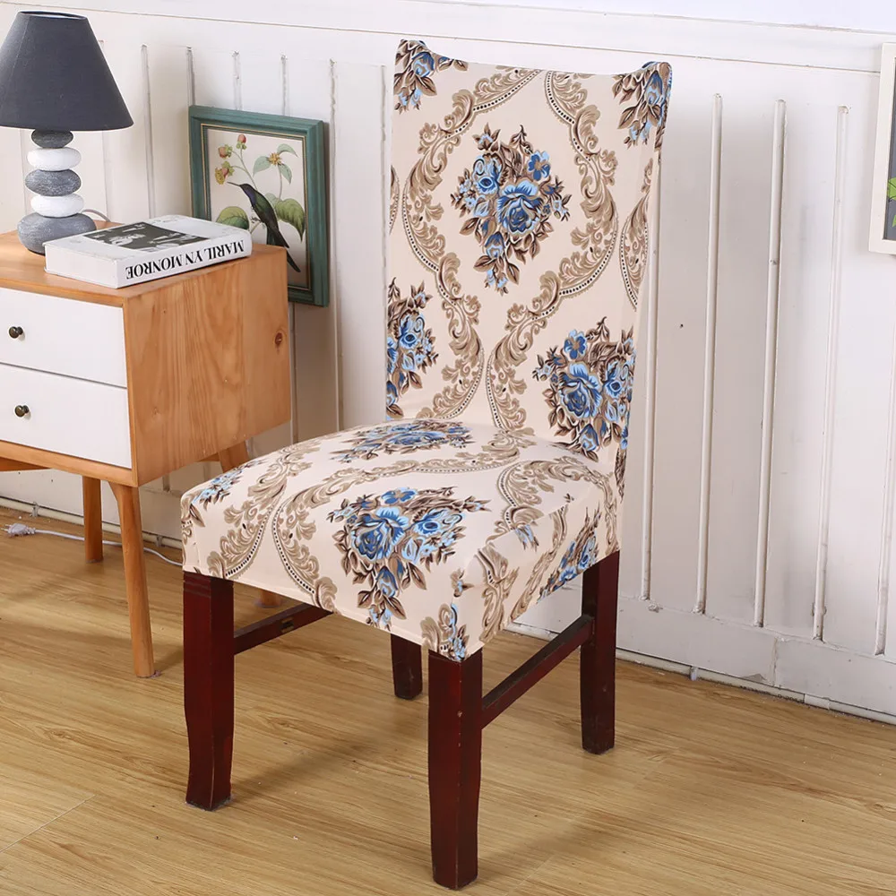 

2019 Spandex Printing Chair Cover Removable Washable Stretch Elastic Kitchen Dining Seat Chair Covers for Wedding Banquet Hotel