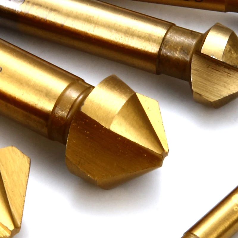 DWZ 6pcs  6.3mm-20.5mm Gold 90 Degree Wood Steel HSS Countersink Drill Bits Set