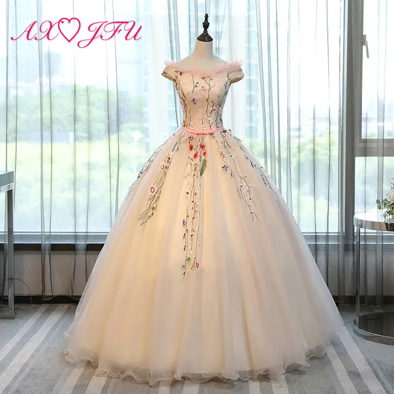 

AXJFU princess flower lace pink evening dress ruffles flower blue evening dress bow evening dress rose evening dress NY249