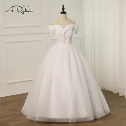 ADLN элегантный Свадебные и Бальные платья с открытыми плечами Бисер аппликацией свадебное платье из фатина; Robe De Mariage шнуровка сзади