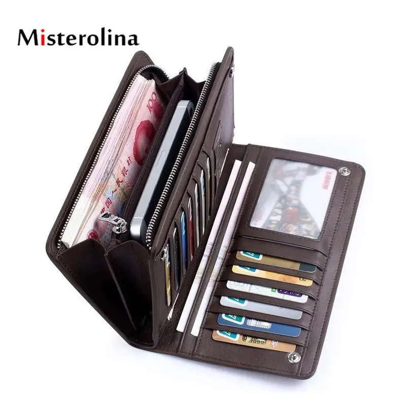 

Misterolina New Women's Purse Dress Wallets Unisex Pu Leather Wallet Solid Zipper Long Standard Purse For Men Carteira Feminina