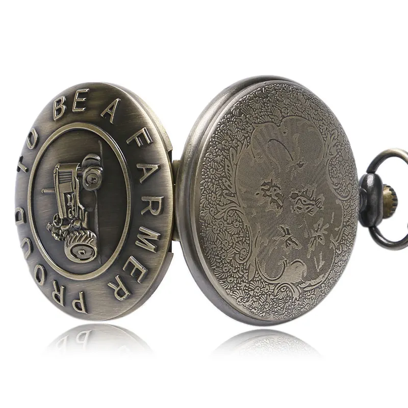 Retro PROUD TO BE A FARMER Pocket Watch Bronze Steampunk Quartz Fob Watches for Men Boy 4