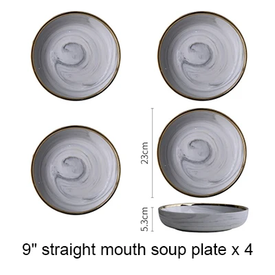 2 шт или 4 шт Золотая Европейская керамическая миска для супа 7 8 9 дюймов домашняя тарелка Akuhome - Цвет: 4PCS soup plate