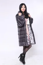 natural fur mink coat woman fur coat mandarin collar full pelt paste dark gray color natural