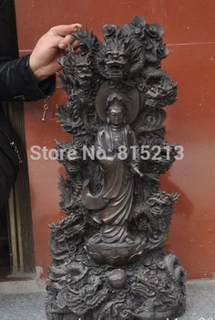 

bi001304 24" chinese buddhism bronze 9 dragon Kwan-Yin GuanYin Bodhisattva buddha statue