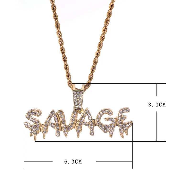 Bling Savage ожерелье с надписью и кулоном блестящая цепочка со льдом теннисной