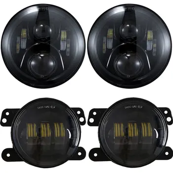 

For Jeep Wrangler JK LJ JKU TJ CJ Sahara Rubicon Freedom 7 inch LED Headlights DOT 4 inch Fog Lights Bulbs Set