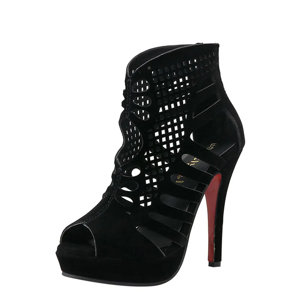 

SAGACE Women's Summer Roman Casual Sexy Solid High Quality Outsid Simple High Heel Pumps Hollow Fish Mouth Shoes 2019