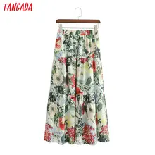 Tangada юбка с эластичной талией юбка на резинке юбка трапеция юбка с цветами цветочный принт цветы юбка ниже колена юбка миди летняя юбка ниже колена романтичный стиль 1D301