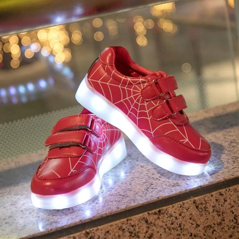 Новый мультфильм Человек-паук Дети Мальчики USB зарядки спортивные кроссовки светящиеся обувь детская Повседневное дышащие кроссовки