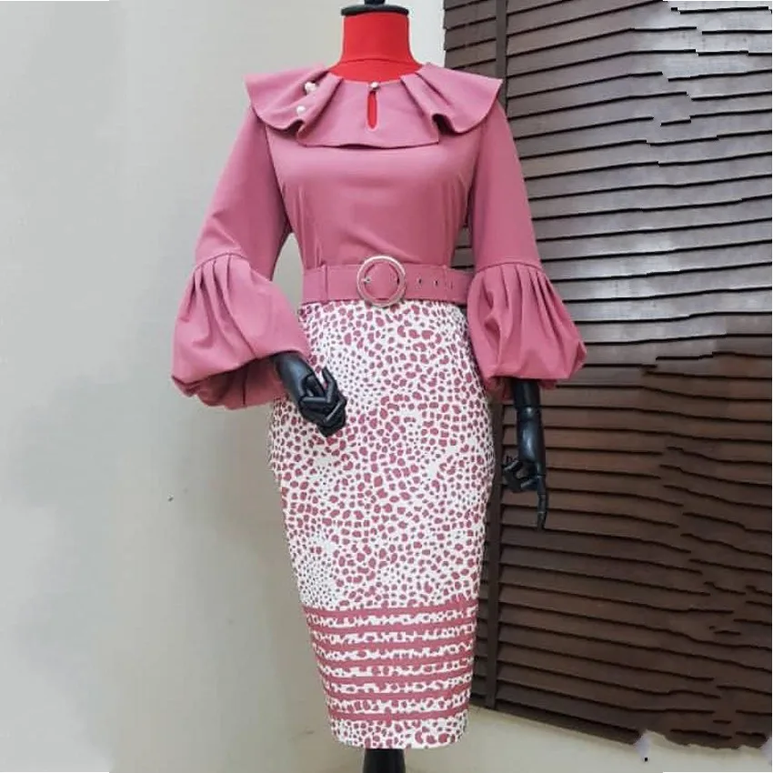 

Ladies Elegant Office Dresses 2019 Women Bodycon Tunic Autumn Long Lantern Sleeve High Waist Female Fashion Africa Vintage Dress