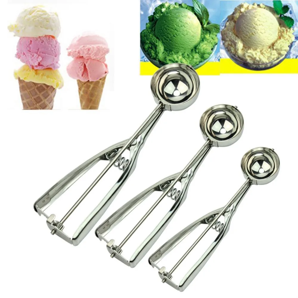 

2017 3pcs/Set Stainless Steel Ice Cream Scoop Cookie Mash Potato Muffin Spoon Spring Handle Kitchen Accessories 4/5/6cm