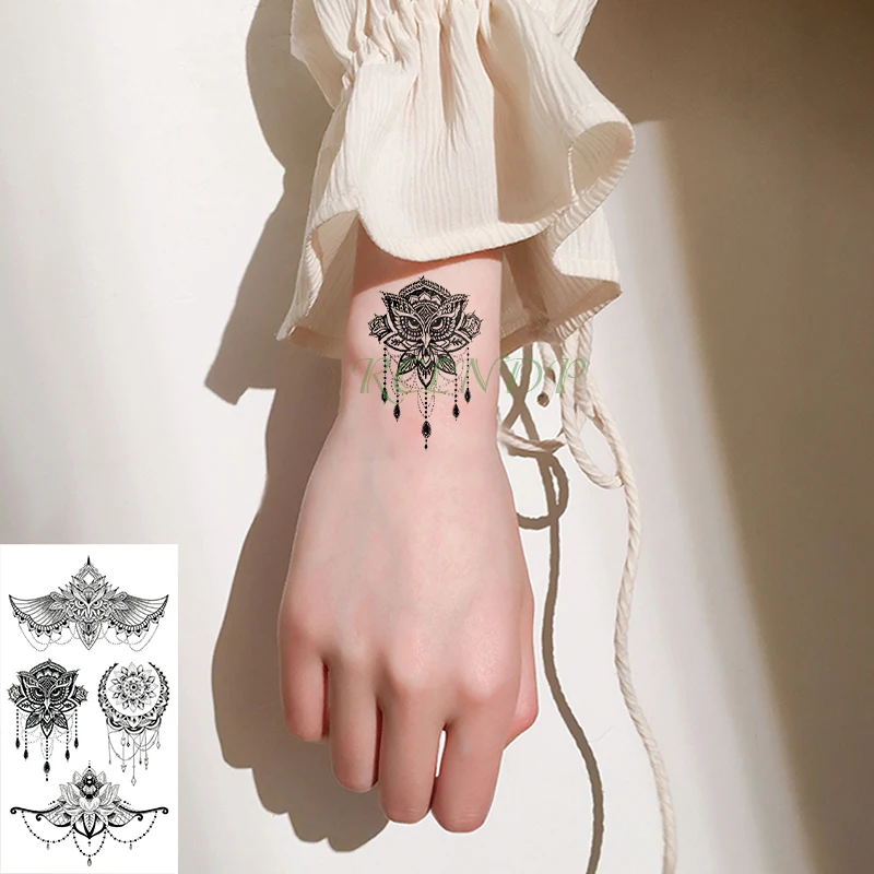 

Waterproof Temporary Tattoo Sticker Black Mandala Flower tatto flash tatoo fake tattoos tatouage kit completo for girl women men