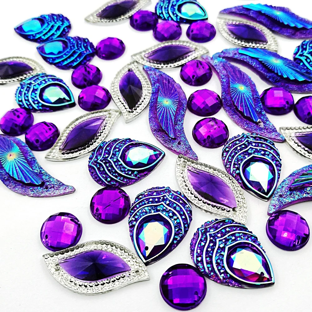 

Mix Varieties of 100pcs Sew On Purple AB Clothes Loose Stones Strass Rhinestones For Wedding Clothing Party Dance Costumes dress