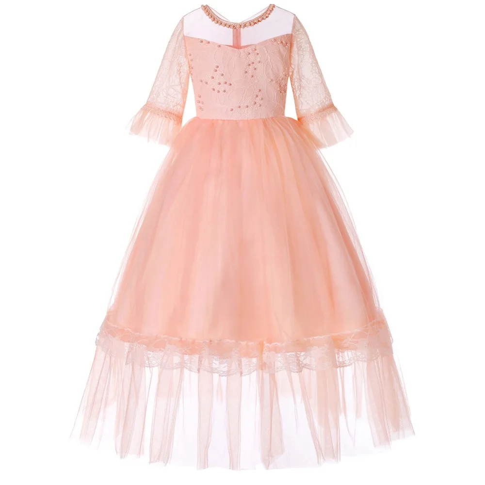 

Girls Lace Dress Christmas Pearl Kids Clothing 2019 Spring Fashion Half Sleeve Lace Tutu Princess Party Dress Clothes 12 Years