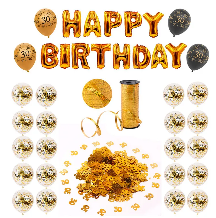 HUIRAN Черное золото конфетти воздушные шары для дня рождения вечерние Декор золото вечерние украшения 30th плакат "с днем рождения" комплект