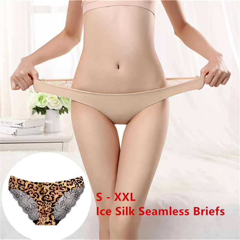 

Plus Size Ultra-Thin Seamless Briefs Ladies Breathable Cotton Panties Women Transparent Lace Underwear Women Ice Silk Sexy Panty