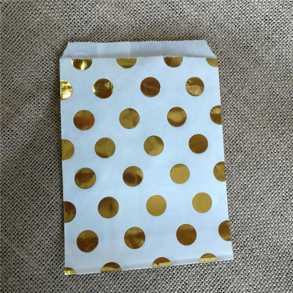Gold Foil Polka Dot Favor Cookie Paper Bags/Large Gold Foil Dot Candy
