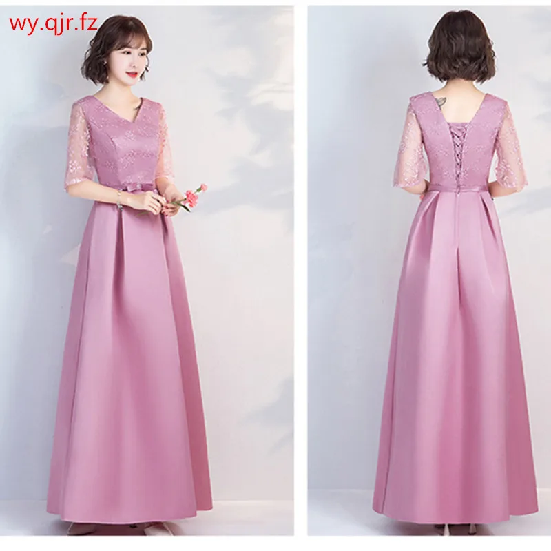 

YWXN5559V#Pale Mauve Long medium and short V-neck Lace up Evening Dresses 2019 new Graduation party dress prom gown wholesale