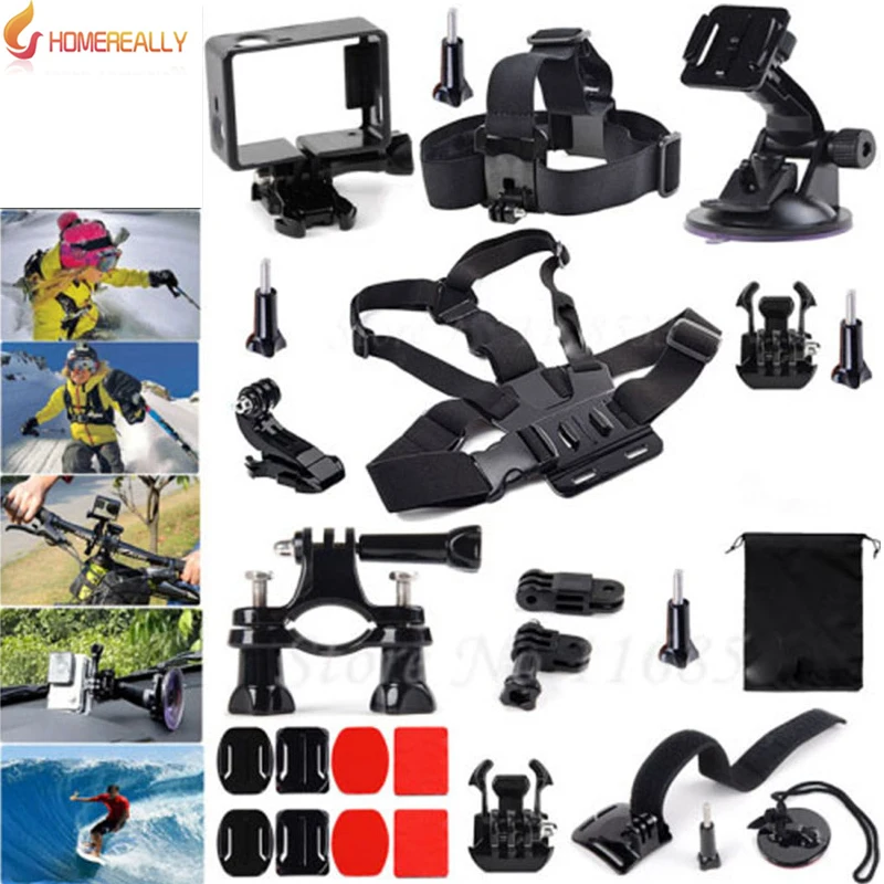 Купить Homereally 19 в 1 Gopro набор аксессуаров Камера сумка шлем расширением Наборы Гора Грудь Пояс крепление для GoPro Hero 5 4 3 3 + 4 сеанса