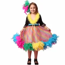 Fashion top quality half sleeve handmade feather rainbow children glitz pageant dresses