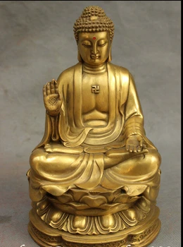 

8" Chinese Buddhism Pure Bronze Shakyamuni Sakyamuni Tathagata Buddha Statue