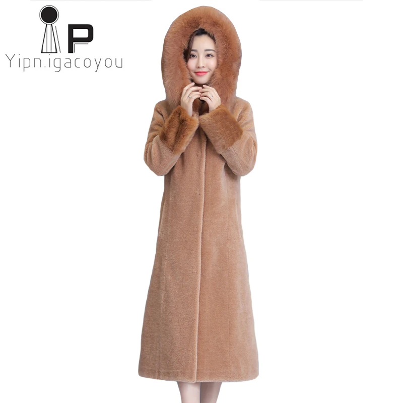 Winter Warm Long Mink Coat Women Fox Fur Collar Hooded Fake Fur Jacket Women Overcoat Plus size Elegant Ladies Outerwear M-4XL Winter Warm Long Mink Coat Women Fox Fur Collar Hooded Fake Fur Jacket Women Overcoat Plus size Elegant Ladies Outerwear M-4XL