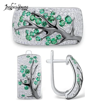 

Fashion Silver Color Tree Zircon Jewelry Sets for Women Shiny Red Earrings and Ring Wedding Set Party Indian Jewelry