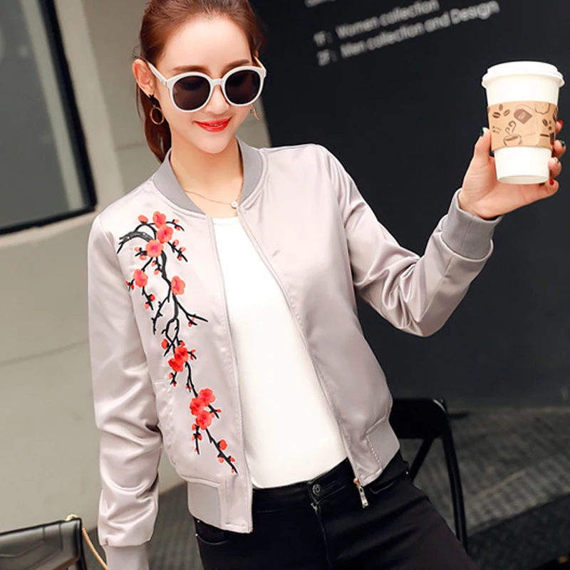 Femmes Fleur army Harajuku Veste Qazxsw 2017 Nouvelles Noir Floral Broderie Manteau Couleur Yx8812 Pilotes grey Black Bomber Survêtement Green Contraste WqwEwBYU