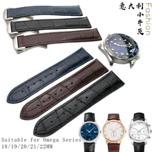18/19/20/21/22mm High Quality Italian Cowhide Bamboo Grain Watch Strap Folding Buckle Replaceable Belt Special for Omega Watch