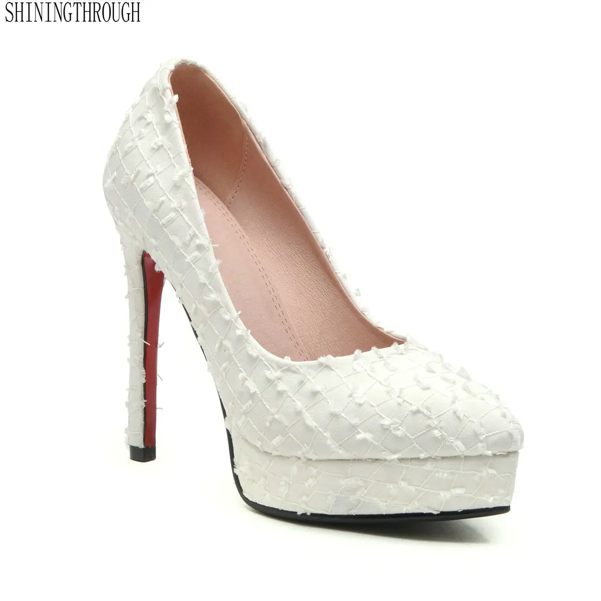 

Women Pumps 2019 12cm High Heels platform Sexy Pointed Toe Slip-on Wedding Party Shoes For Lady large size 43