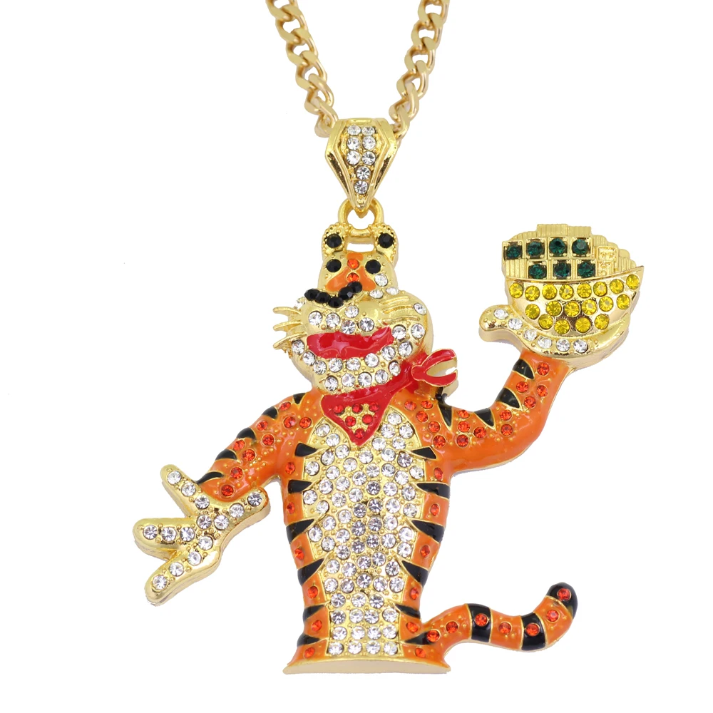

Hip Hop Large Tiger Pendant Necklace Jewelry for men 30inch Cuban Chain N693