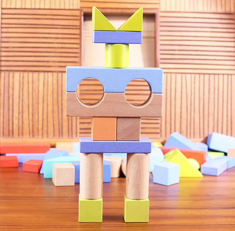 50pcs 2017 new arrive wooden toys beech large block building children's