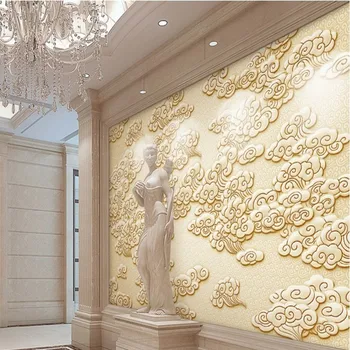 

beibehang Large custom wallpaper gold classical clouds relief 3D background wall living room bedroom home decoration