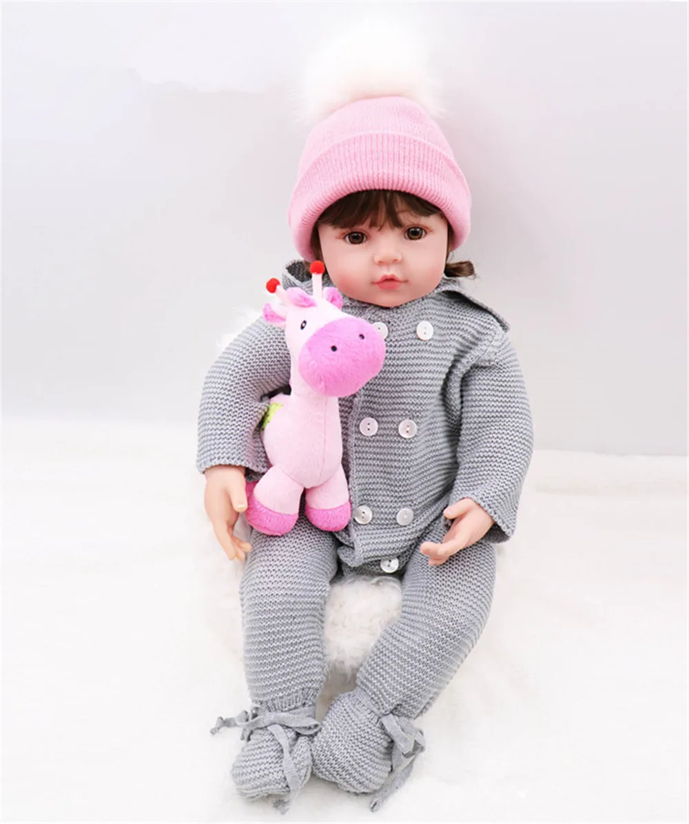 Brinquedos boneca Bebes reborn 2" 60 см виниловый силиконовый reborn baby dolls девочка кукла" малыш "reborn с плюшевый жираф